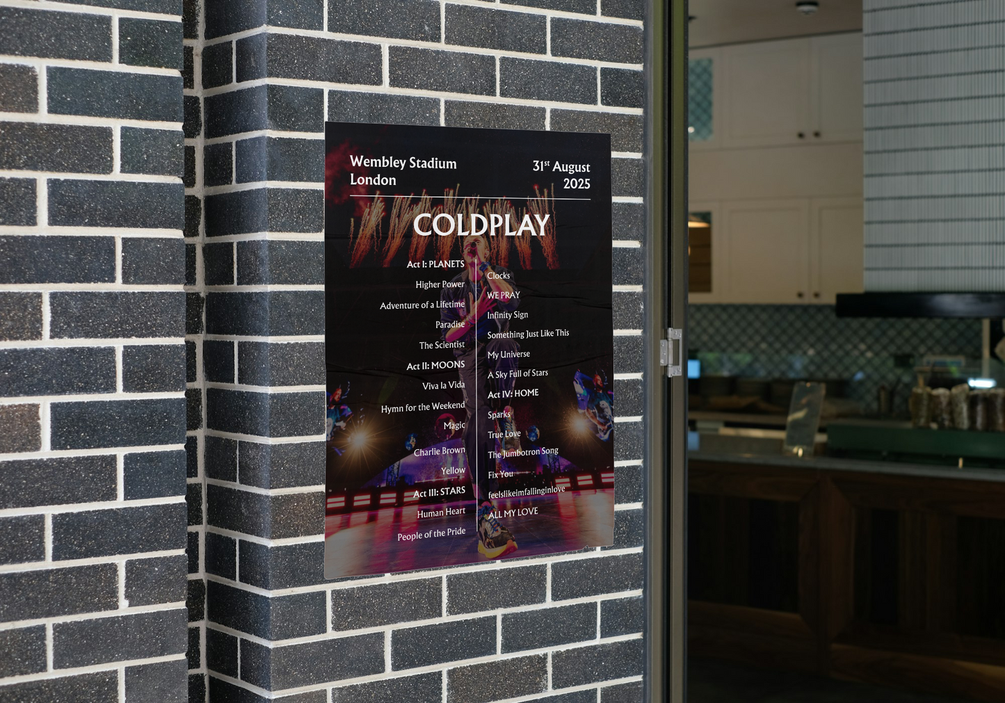 Coldplay 2025 WEMBLEY 31st Aug NIGHT SIX - Setlist Poster - A1 to A5 frame Option
