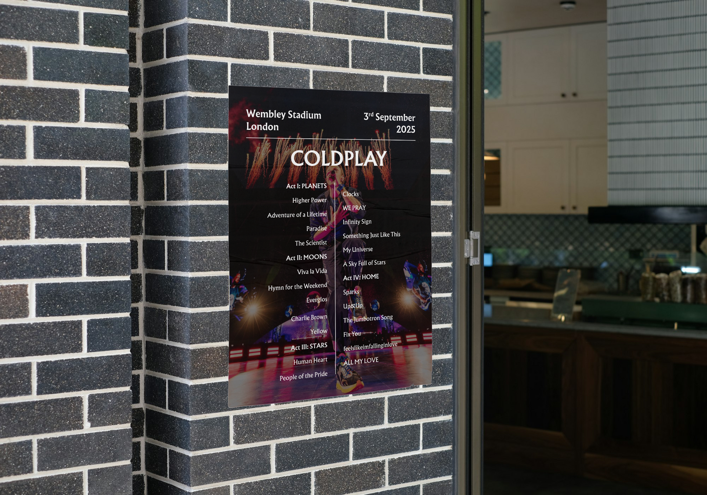 Coldplay 2025 WEMBLEY 3rd Sep NIGHT SEVEN Setlist Poster - A1 to A5 frame Option
