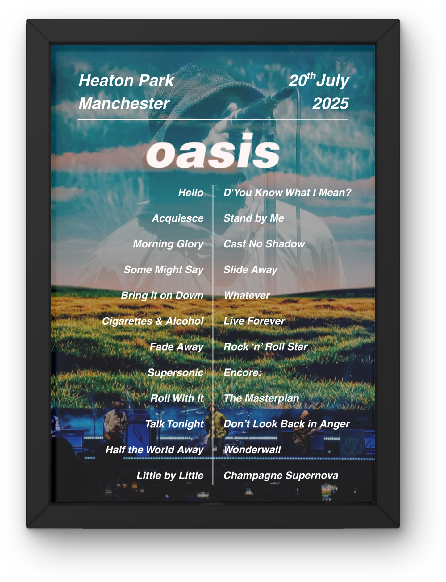 OASIS MANCHESTER LIVE 2025 SETLIST POSTER | ALL DATES | A1 - A5 w/Frame Option