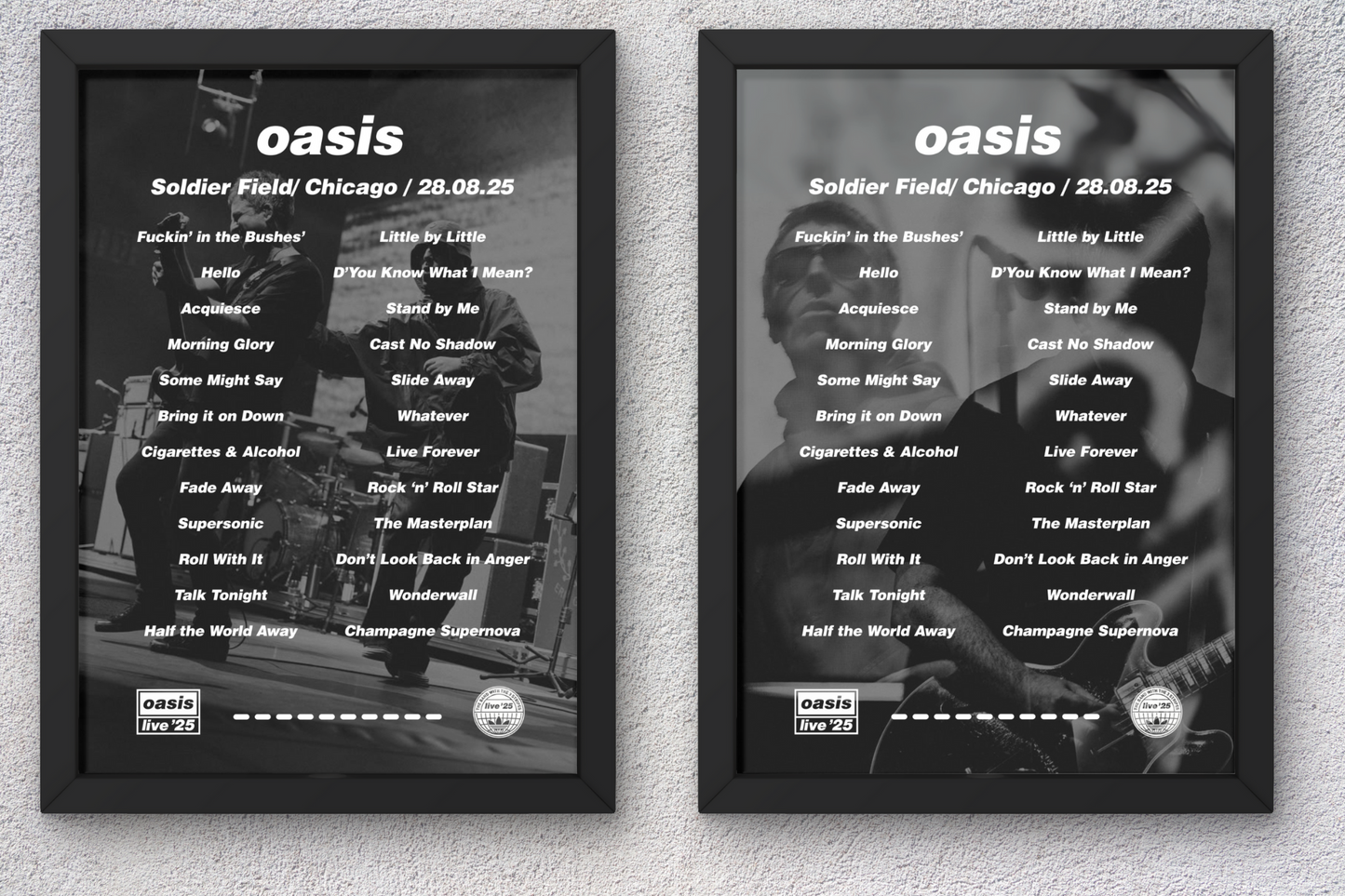 OASIS CHICAGO 2025 SETLIST POSTER | A1 - A5 w/Frame Option