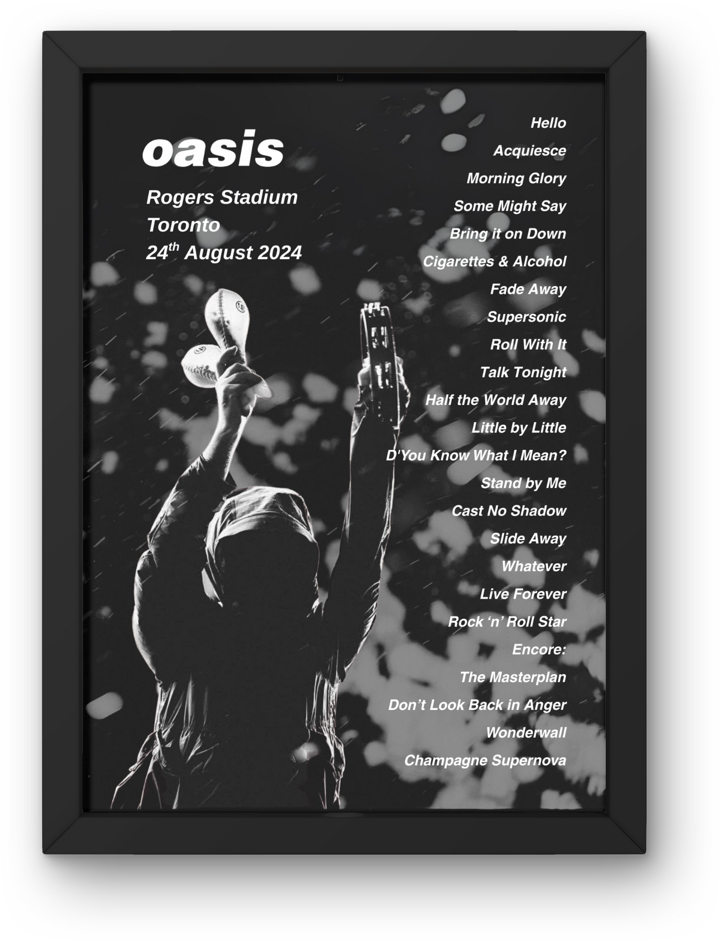 OASIS TORONTO LIVE 2025 SETLIST POSTER | BOTH DATES | A1 - A5 w/Frame Option