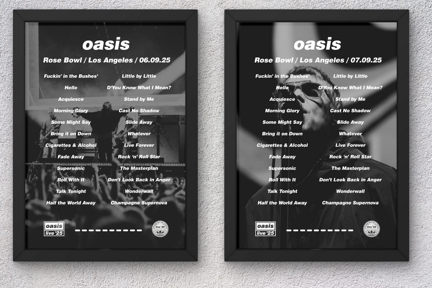 OASIS LOS ANGELES 2025 SETLIST POSTER | BOTH DATES | A1 - A5 w/Frame Option
