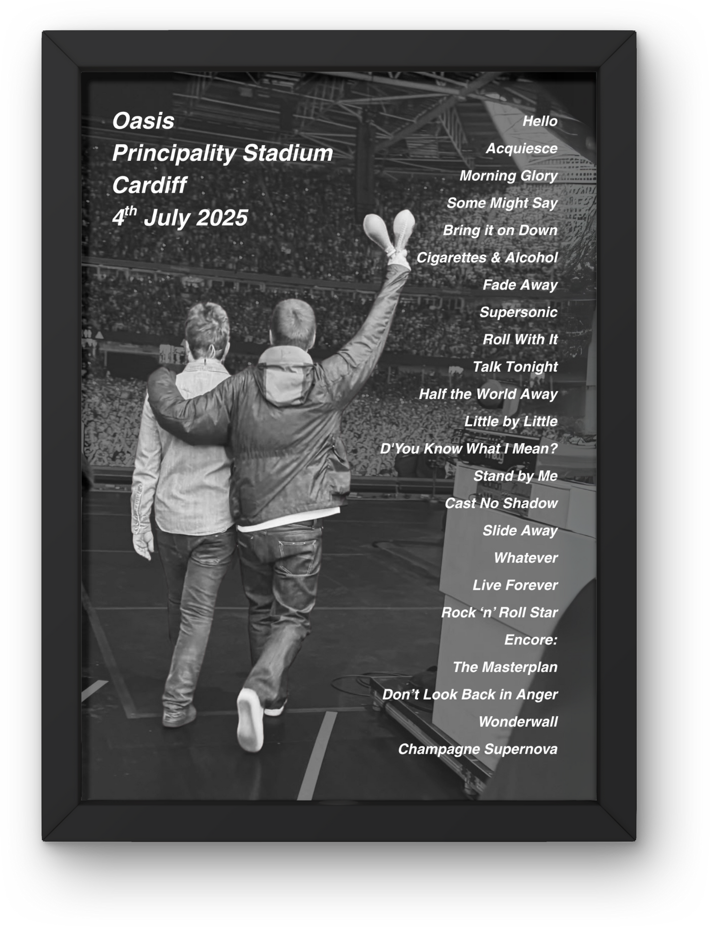 OASIS LIVE 2025 SETLIST POSTER | CARDIFF| A1 - A5 Frame Option