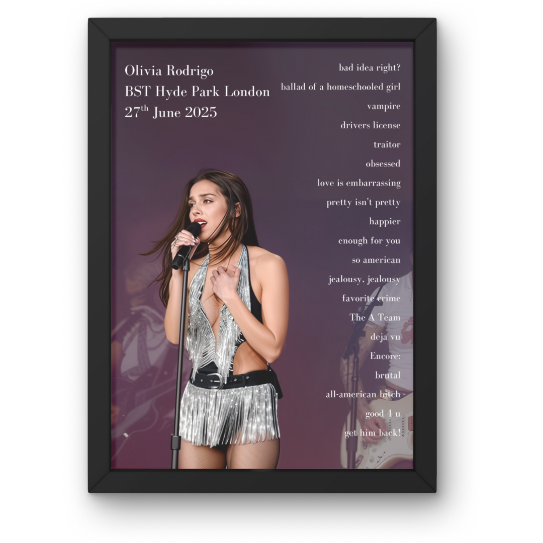 Olivia Rodrigo Manchester Setlist Posters | A1-5 Frame Option