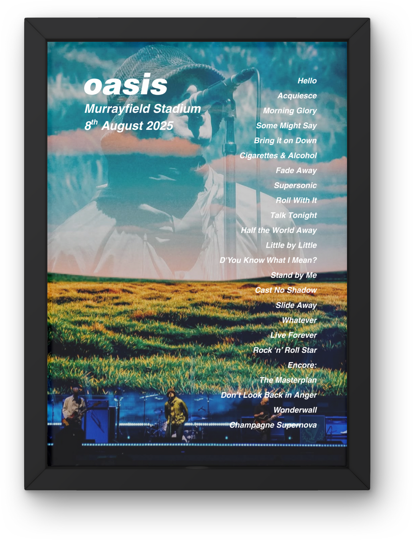 OASIS EDINBURGH LIVE 2025 SETLIST POSTER | ALL DATES | A1 - A5 w/Frame Option
