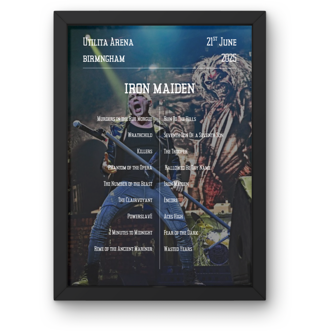 Iron Maiden Birmingham Setlist Poster | All Dates Avail | A1-5 Frame Option