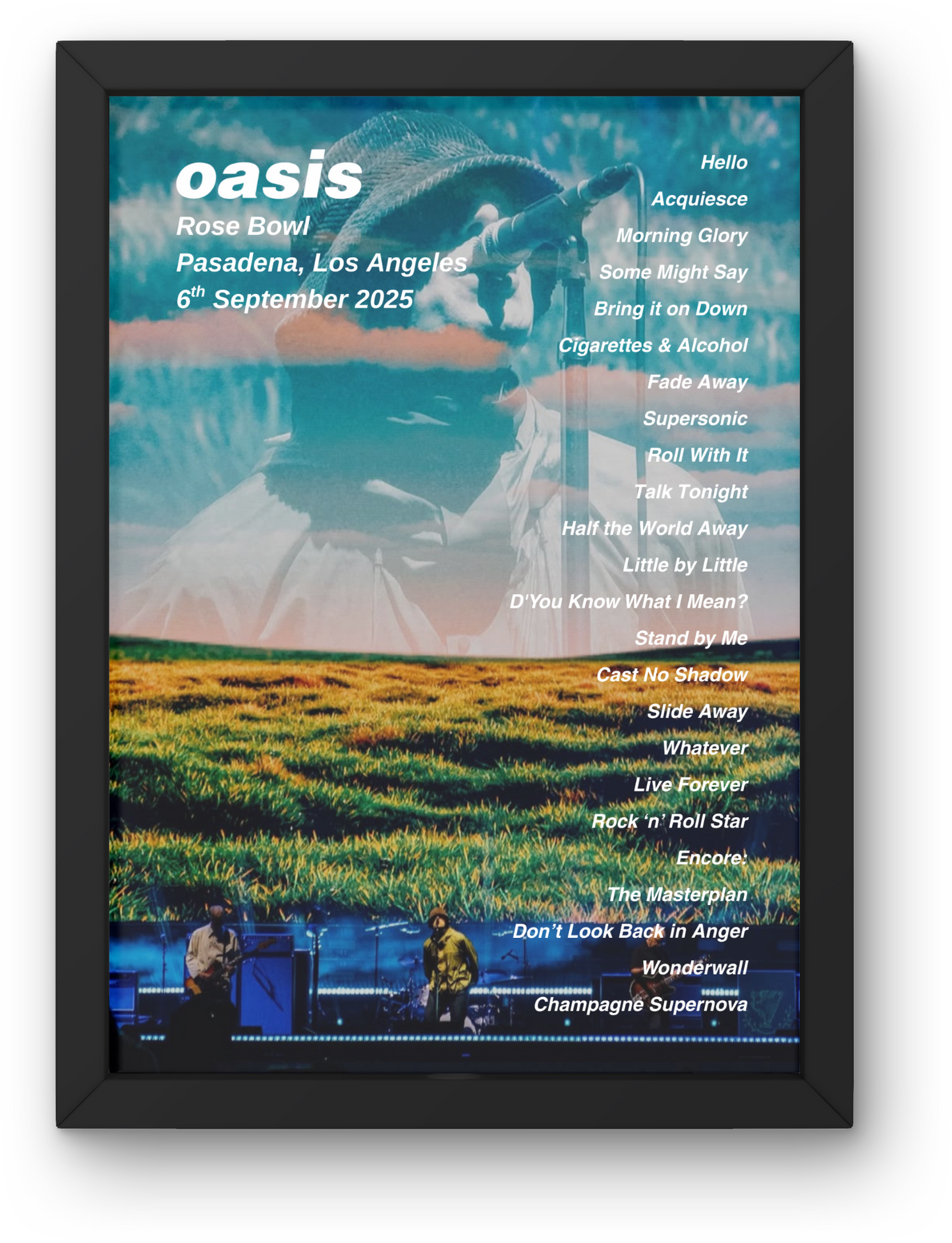 OASIS CANADA USA LIVE 2025 SETLIST POSTER | ALL DATES | A1 - A5 w/Frame Option