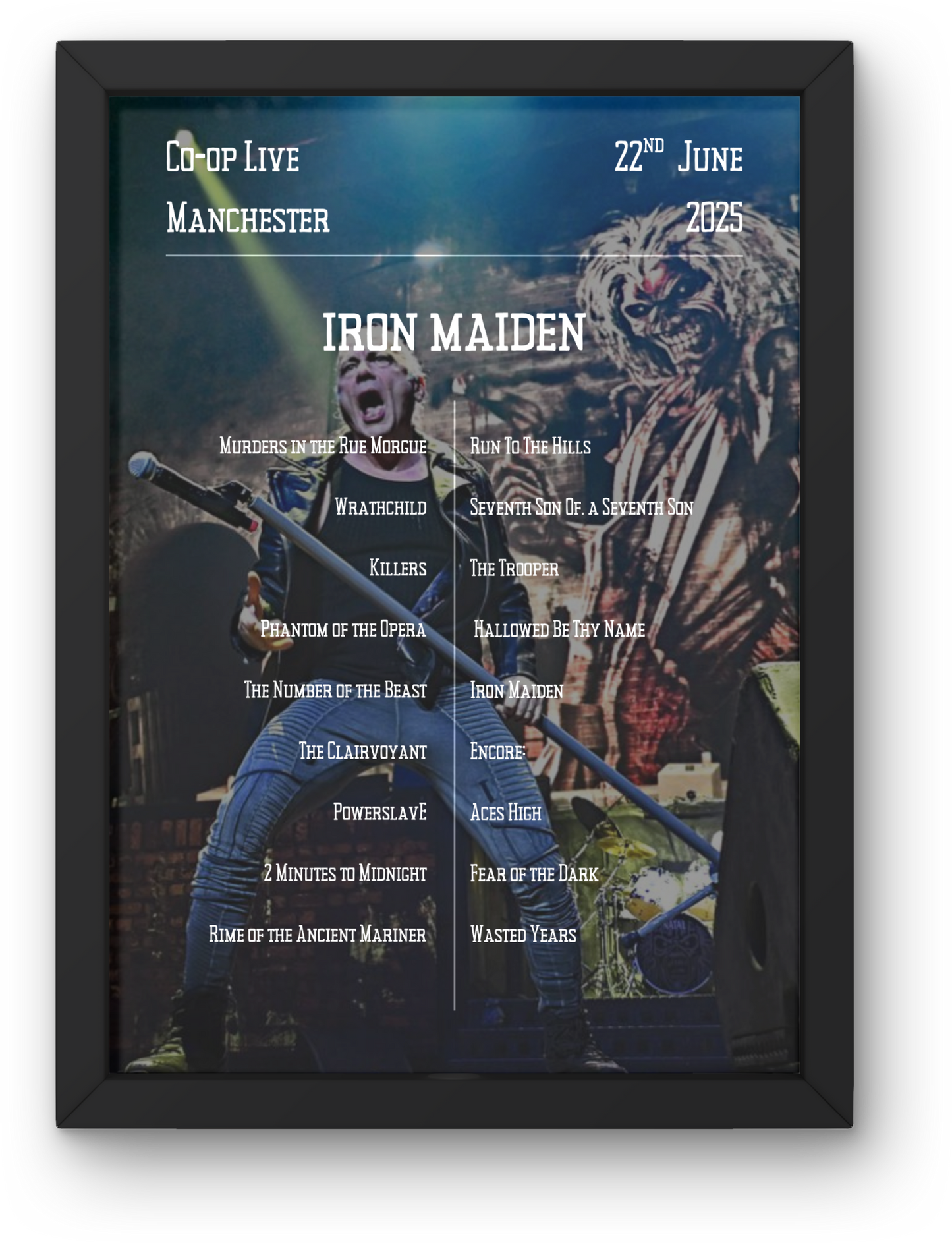 Iron Maiden Manchester Setlist Poster | All Dates Avail | A1-5 Frame Option