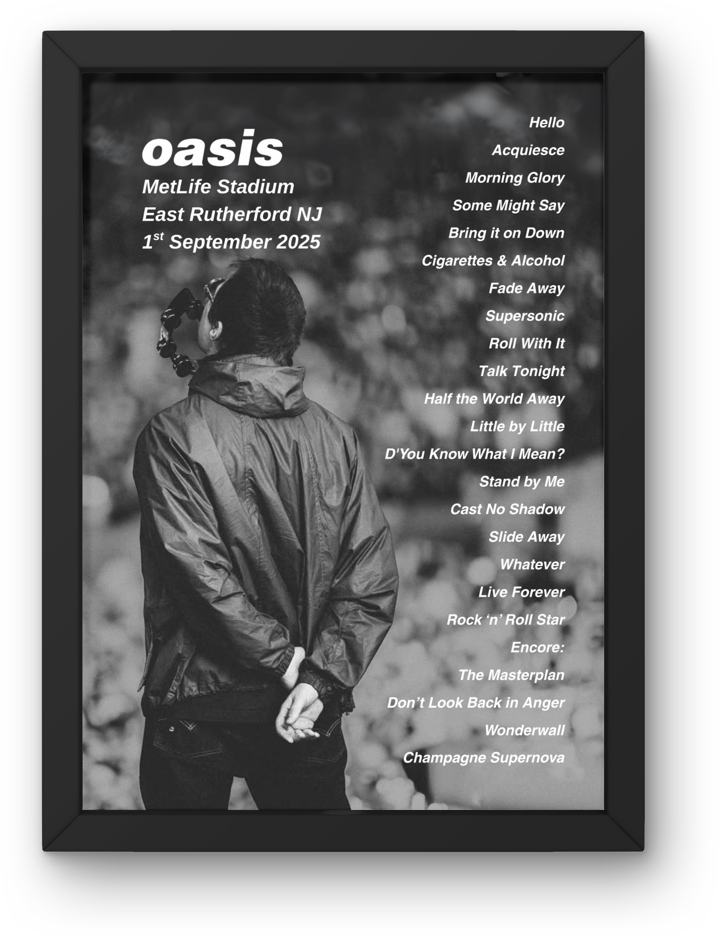 OASIS EAST RUTHERFORD NJ USA LIVE 2025 SETLIST POSTER | BOTH DATES | A1 - A5 w/Frame Option
