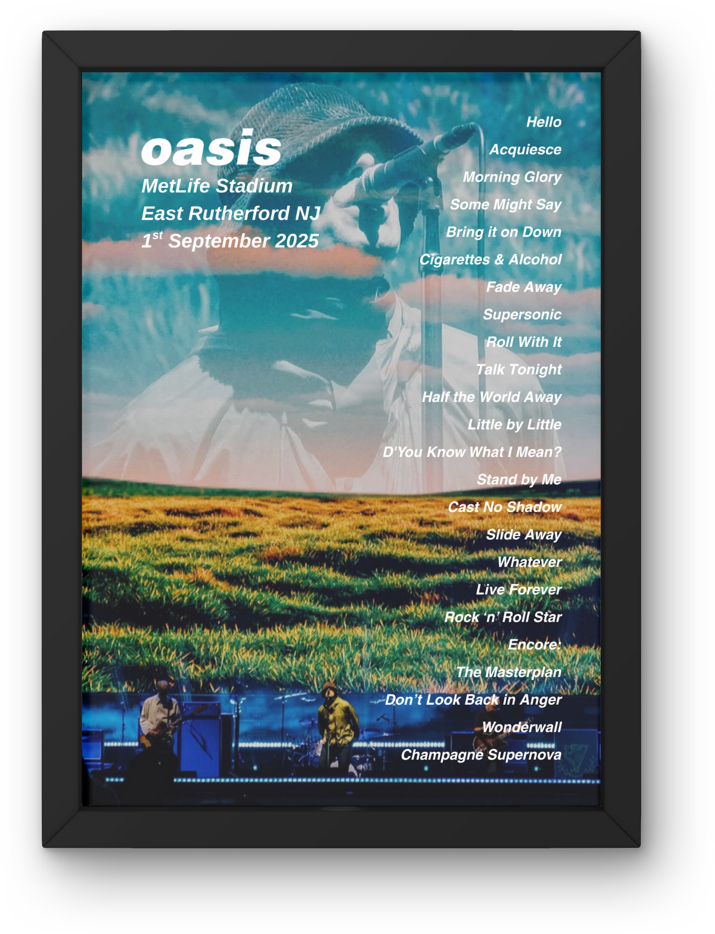 OASIS CANADA USA LIVE 2025 SETLIST POSTER | ALL DATES | A1 - A5 w/Frame Option
