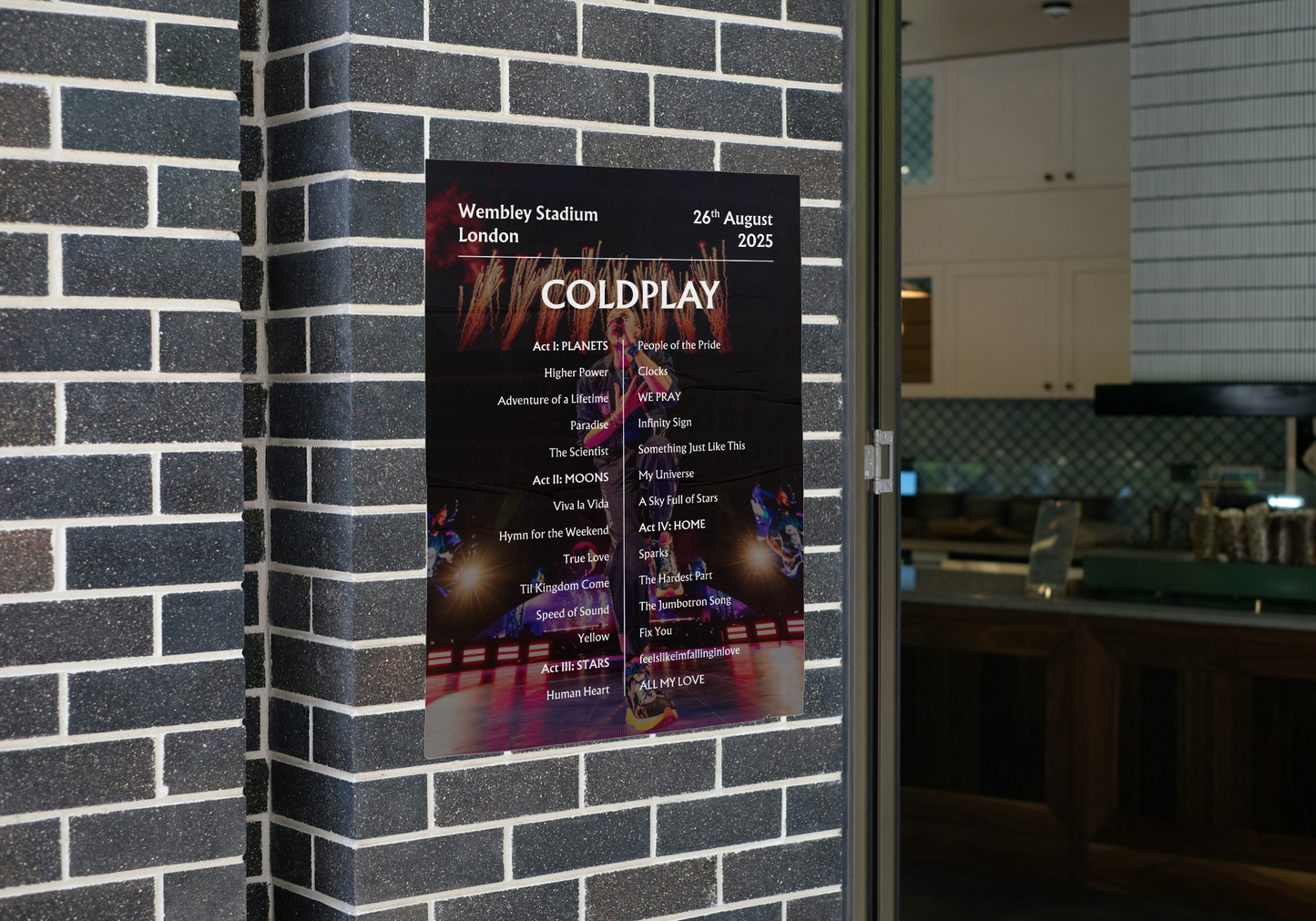 Coldplay 2025 WEMBLEY 27th Aug NIGHT FOUR Setlist Poster - A1 to A5 frame Option