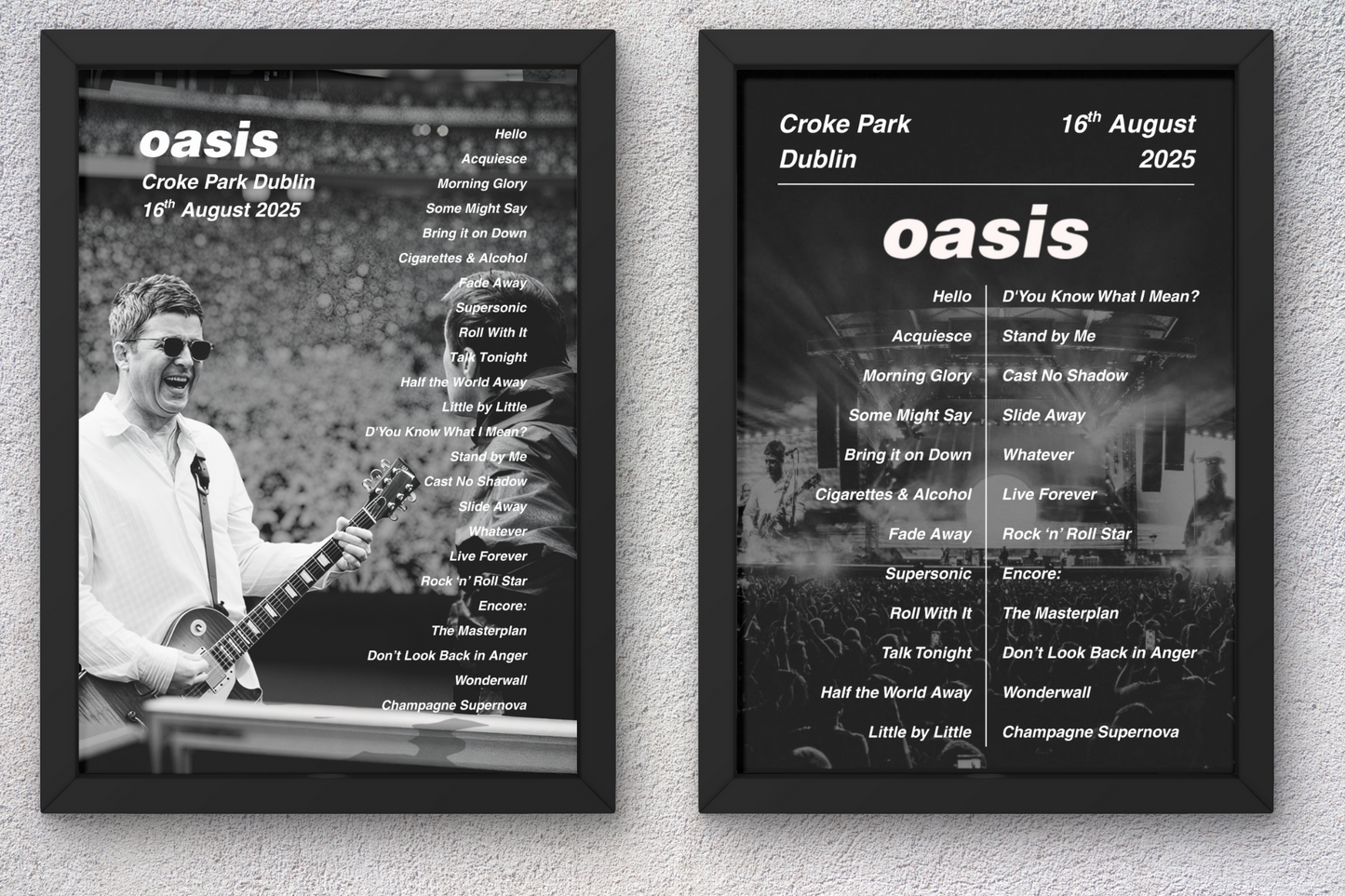OASIS DUBLIN LIVE 2025 SETLIST POSTER | BOTH DATES | A1 to A5 Frame Option