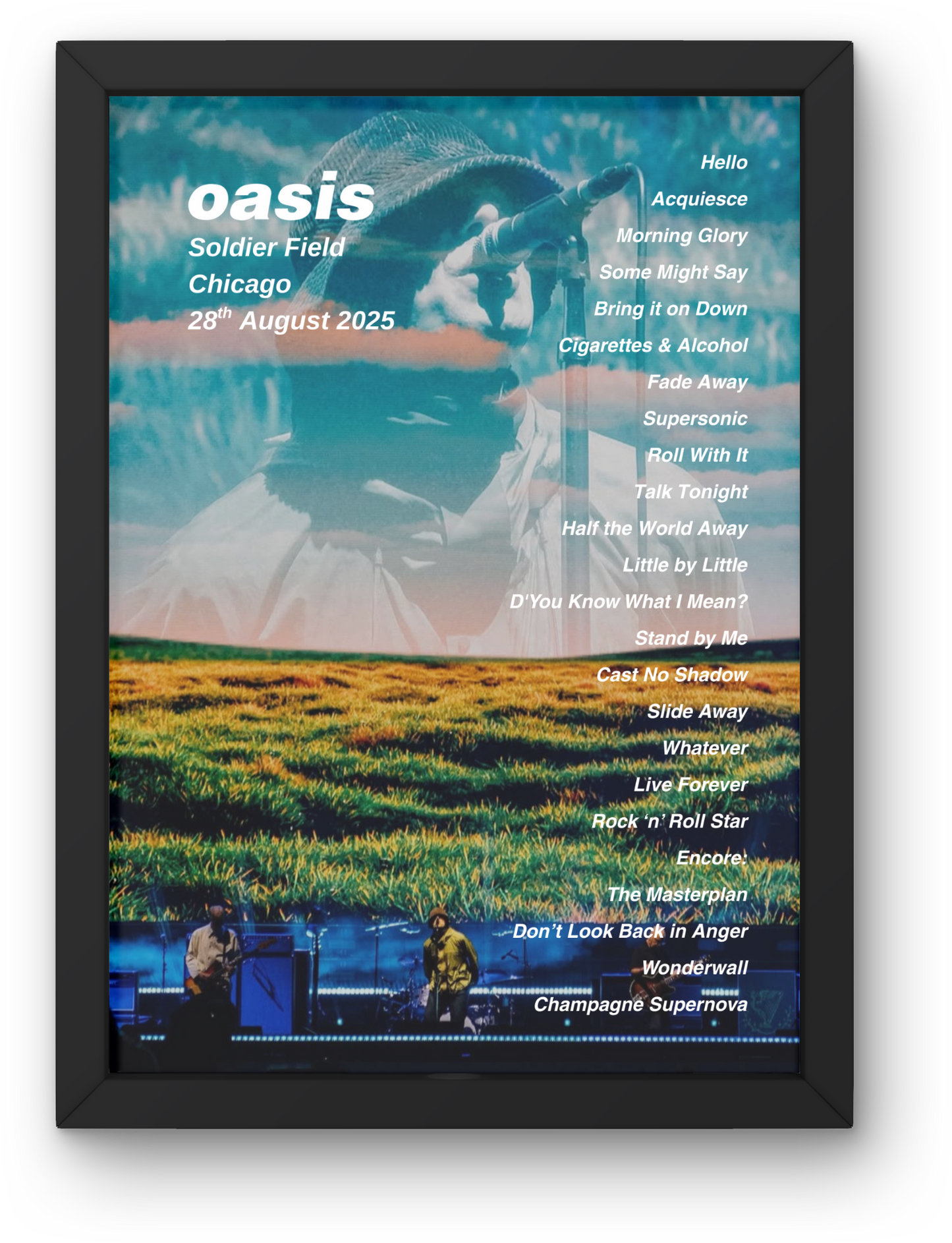 OASIS CANADA USA LIVE 2025 SETLIST POSTER | ALL DATES | A1 - A5 w/Frame Option