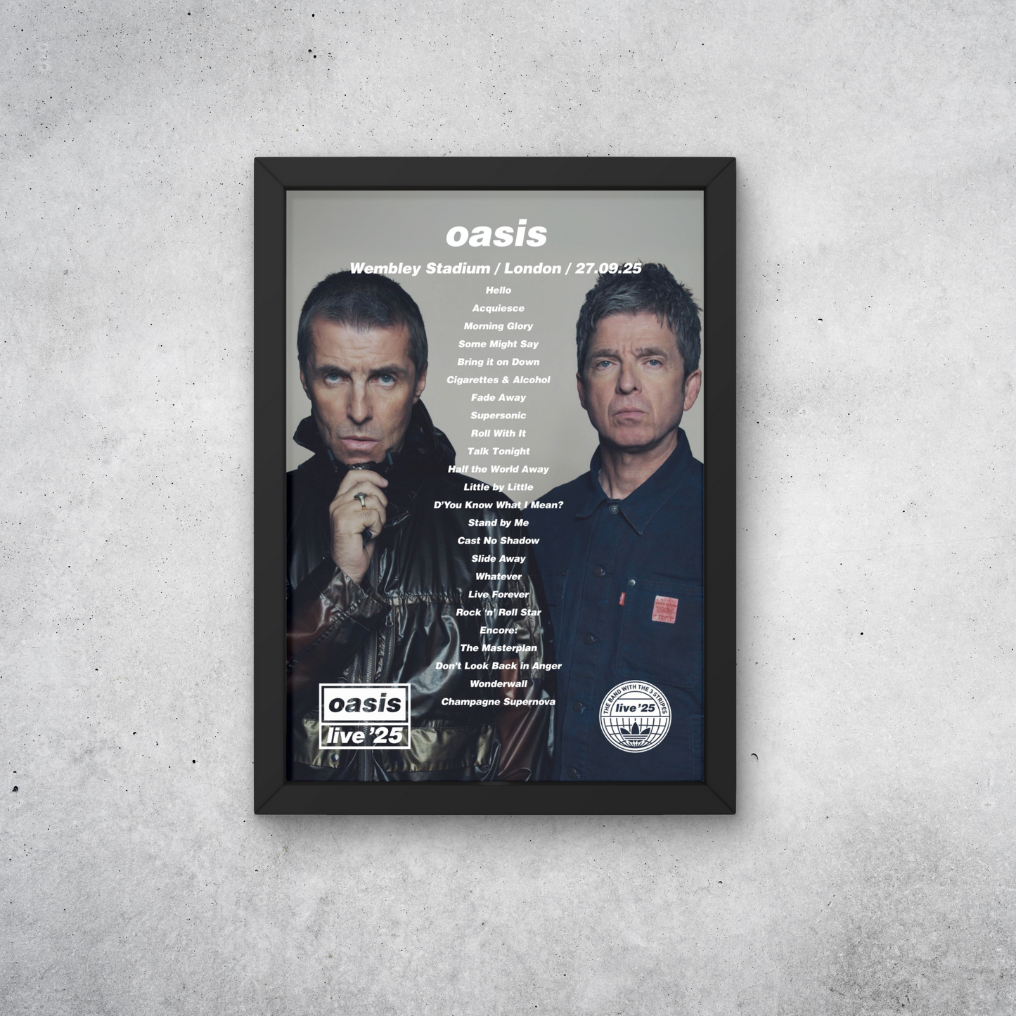 OASIS WEMBLEY NIGHT 6+7 2025 SETLIST POSTER | 27+28 SEPT | A1 - A5 w/Frame Option