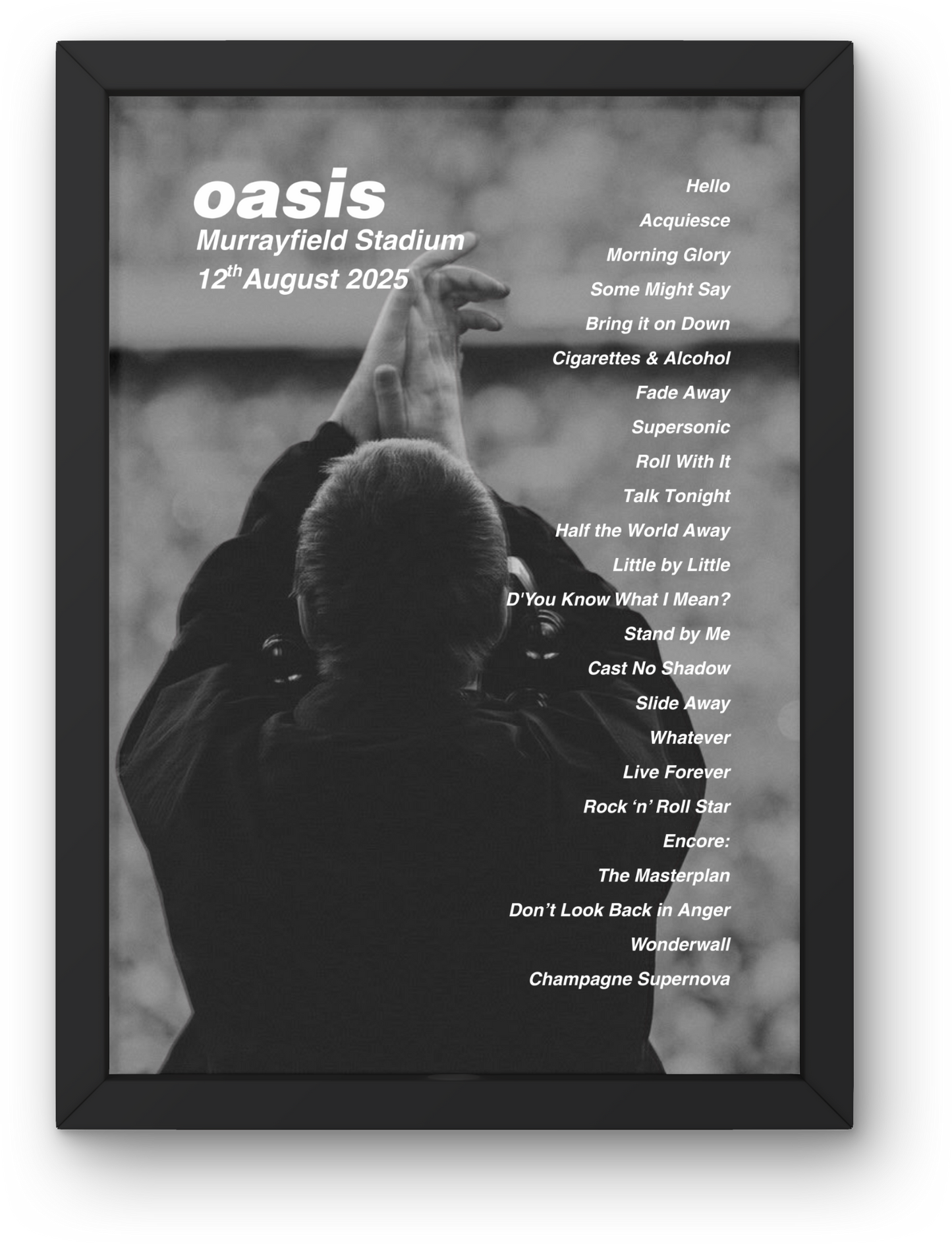 OASIS LIVE 2025 SETLIST POSTER | EDINBURGH | ALL DATES| A1 - A5 Frame Option