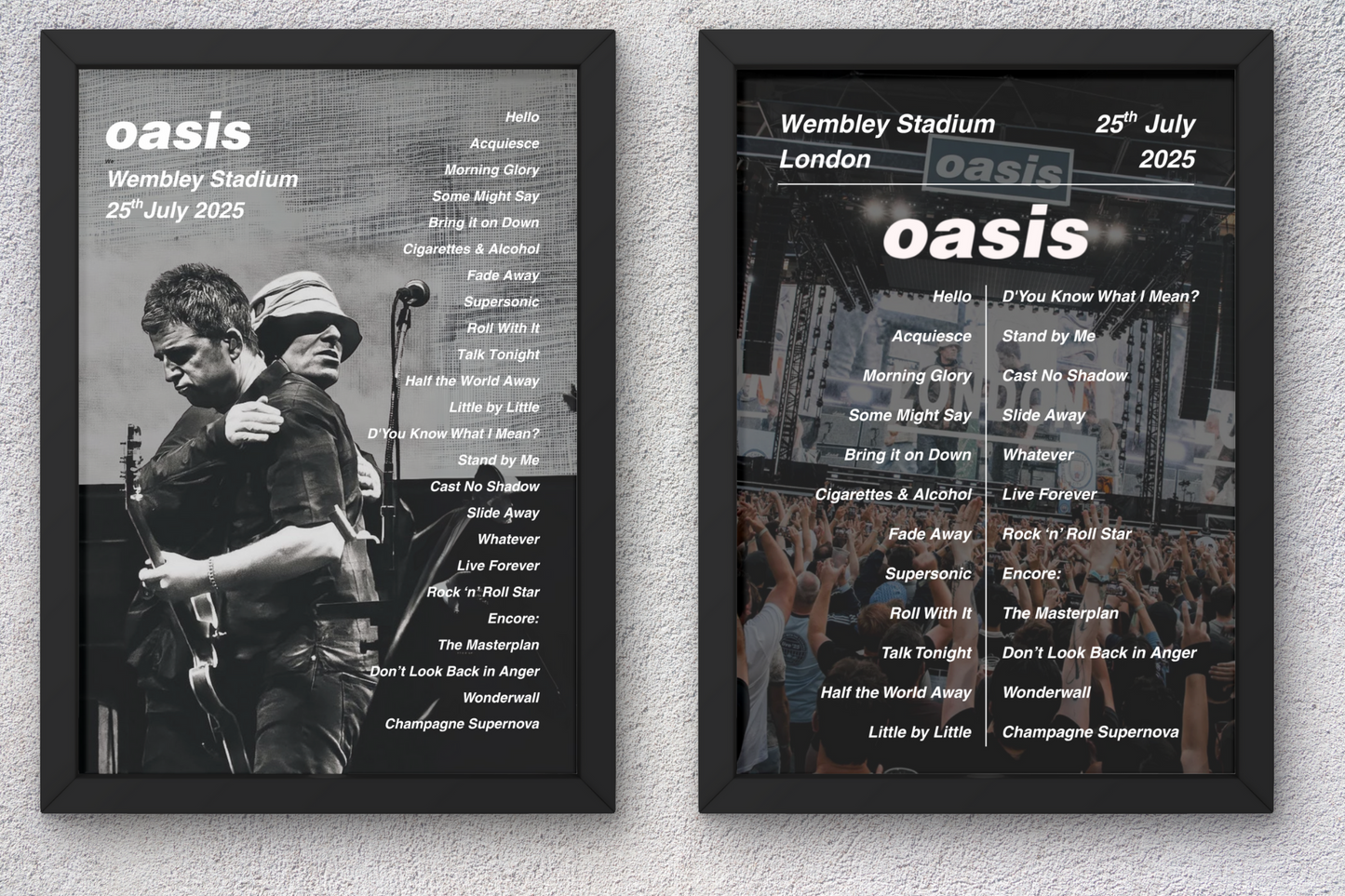OASIS WEMBLEY 2025 SETLIST POSTER | ALL DATES | A1 - A5 Frame Option