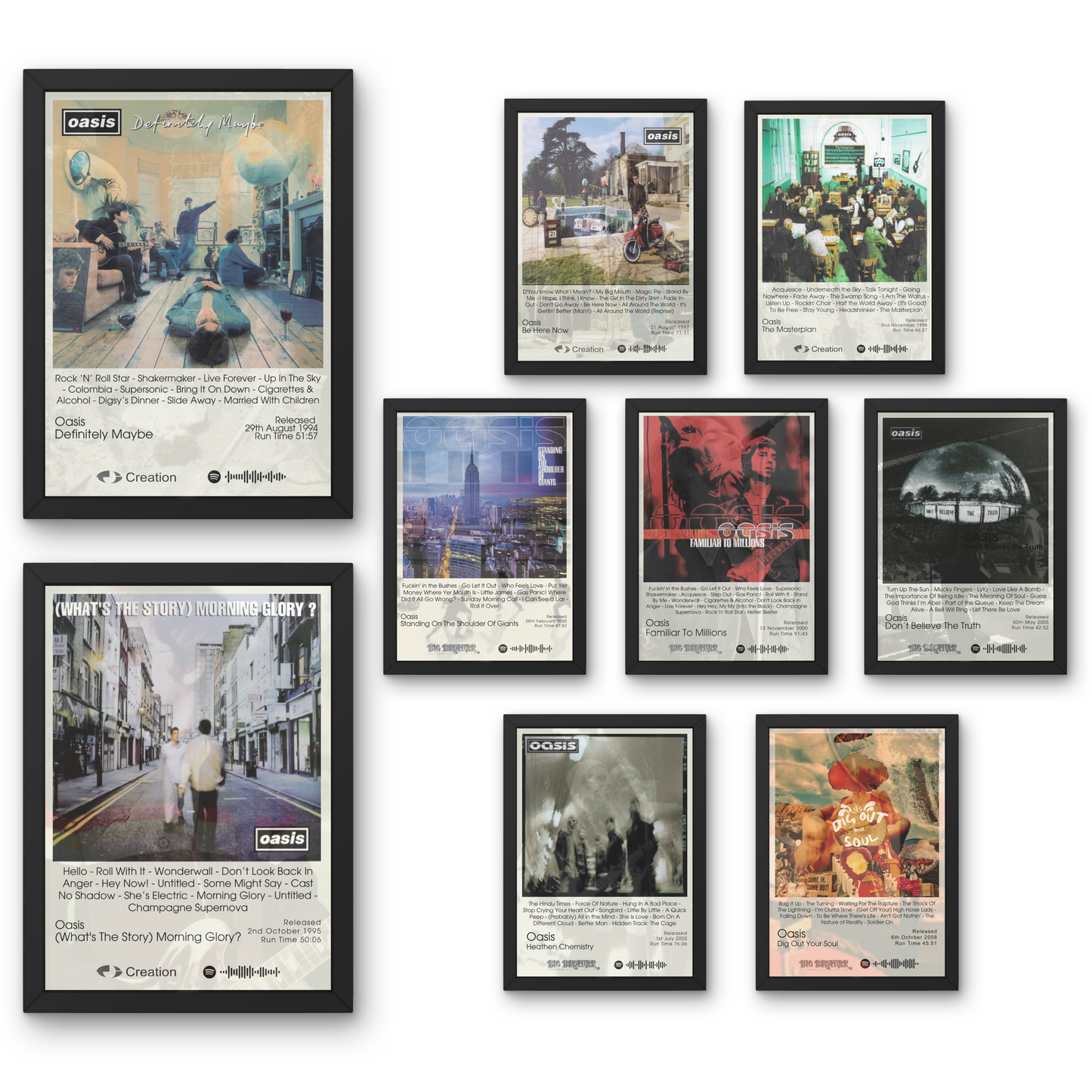 Oasis Album Posters | ALL ALBUMS AVAILABLE | A1-A5 Frame Option