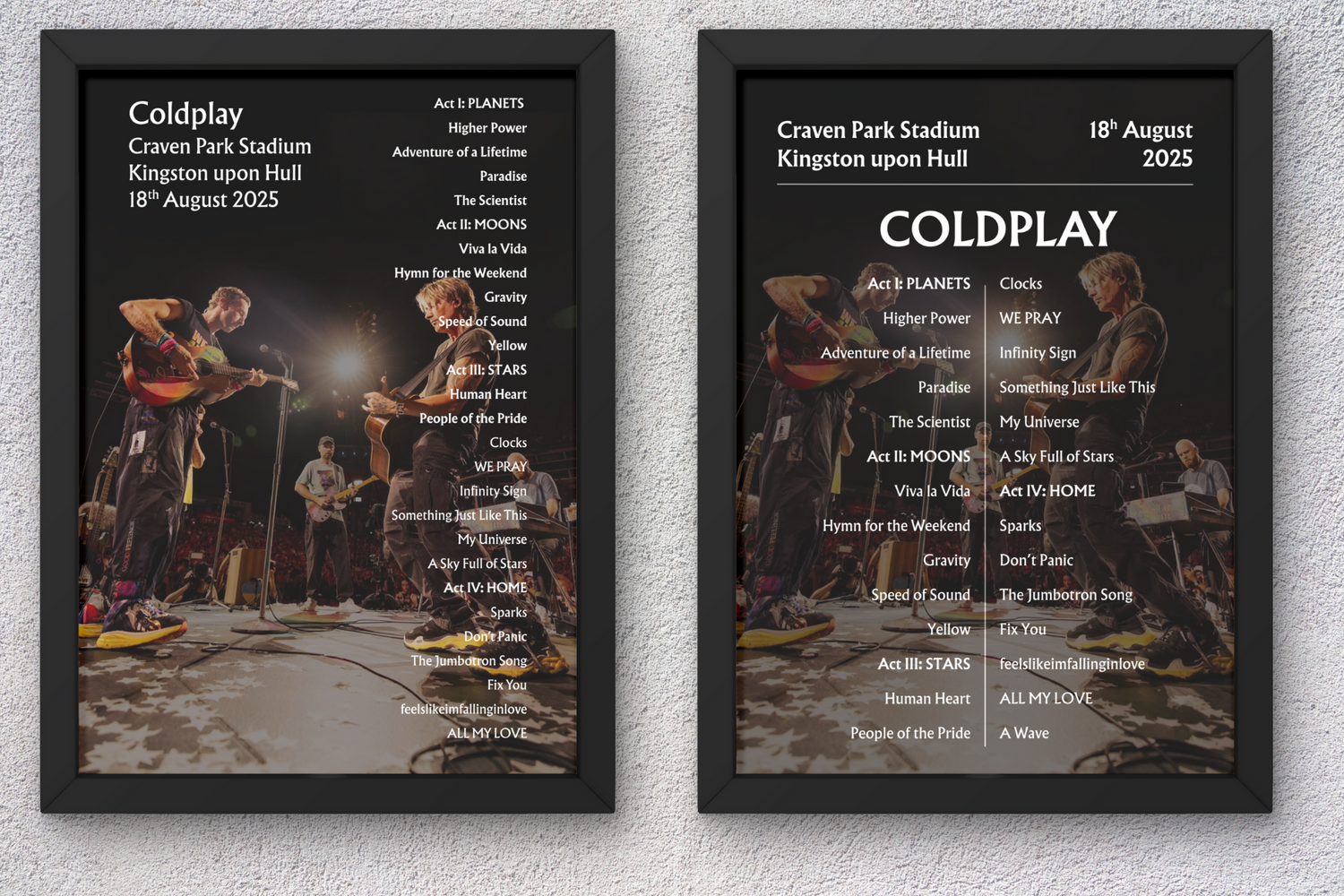 Coldplay Live 2025 Setlist Posters