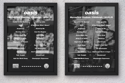 OASIS EDINBURGH LIVE 2025 SETLIST POSTER |ALL DATES| A1 - A5 w/Frame Option