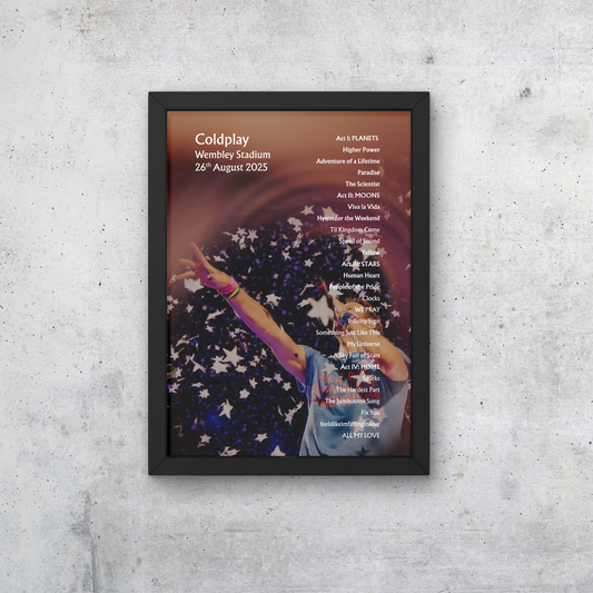 Coldplay Wembley 26/08/25 NIGHT THREE Setlist Poster - A1 to A5 w/frame Option