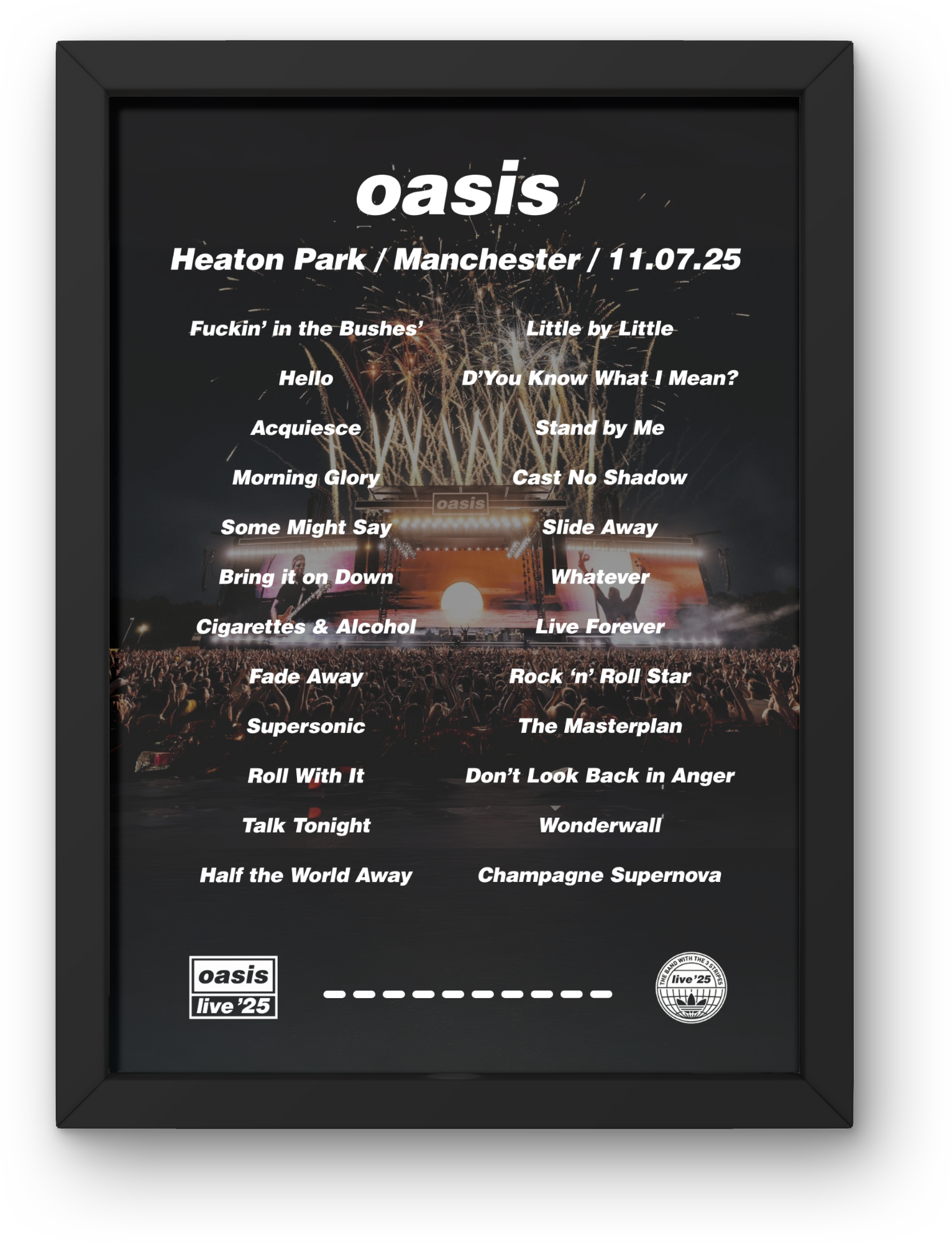 Oasis Manchester Setlist Print - All Dates