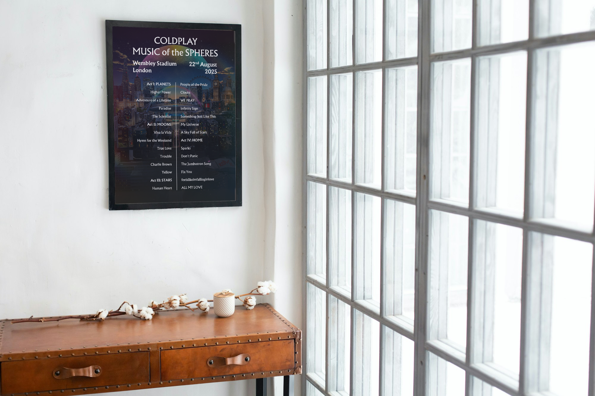 Coldplay Wembley Setlist Poster - ALL DATES - A1 to A5 w/frame option