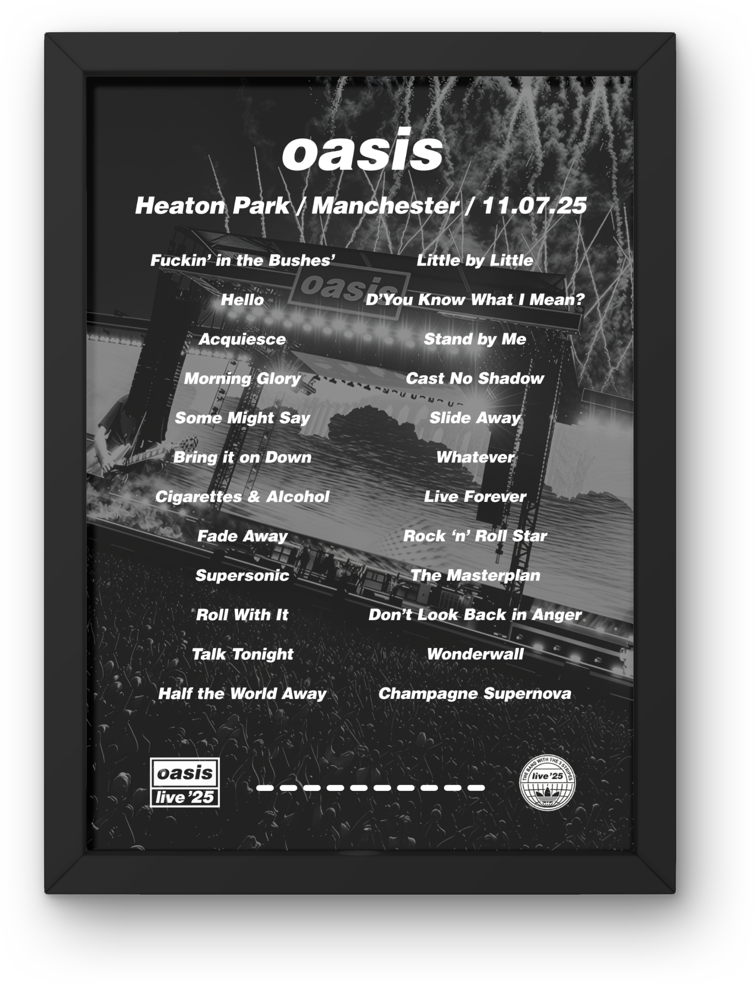 Oasis Manchester Setlist Print - All Dates