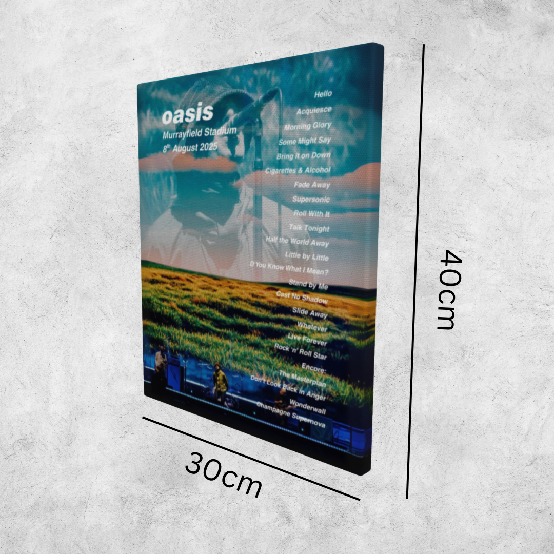 OASIS LIVE 2025 SETLIST CANVAS | ALL DATES | 30cm x 40cm
