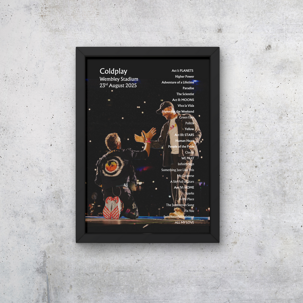 Coldplay Wembley 23/08/25 NIGHT TWO Setlist Poster - A1 to A5 w/frame Option