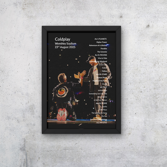Coldplay Wembley 23/08/25 NIGHT TWO Setlist Poster - A1 to A5 w/frame Option