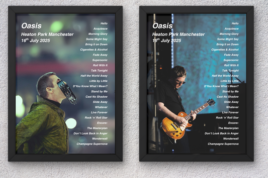 OASIS LIVE 2025 SETLIST POSTER | ALL DATES AVAIL MANCHESTER HEATON PARK | A1 - A5 Frame Option LIAM OR NOEL OPTION