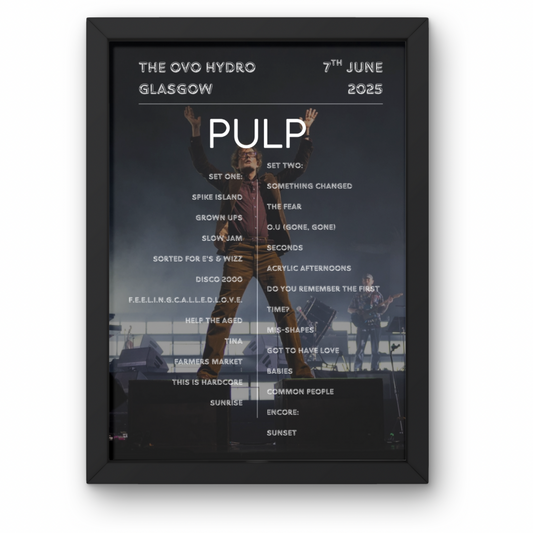 Pulp Live 2025 Setlist Poster All dates available - A1 to A5 Frame Option
