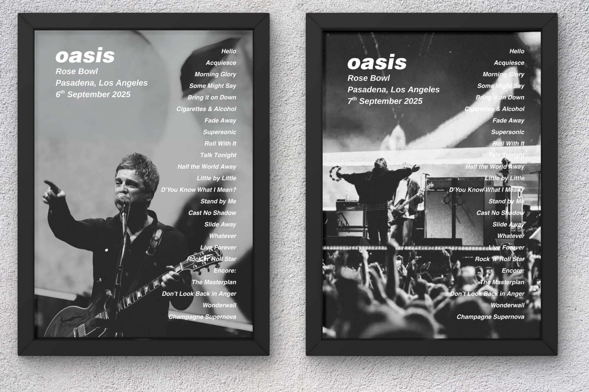 Oasis Los Angeles Setlist Print - Both Dates