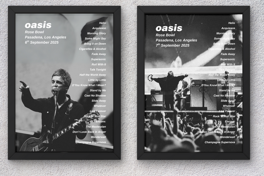 OASIS LOS ANGELES CA USA LIVE 2025 SETLIST POSTER | BOTH DATES | A1 - A5 w/Frame Option