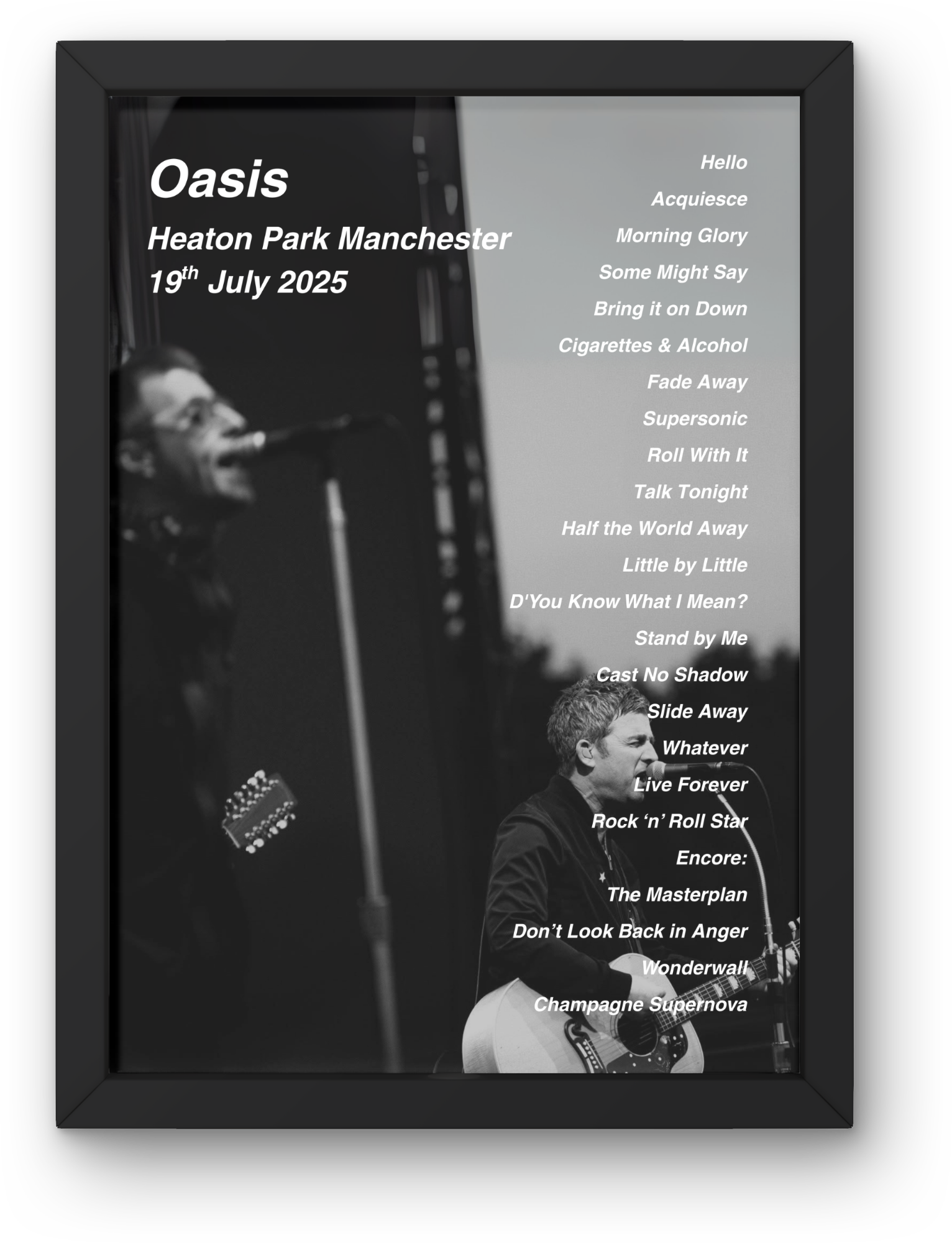 Oasis Manchester DIGITAL Setlist Print - All Dates