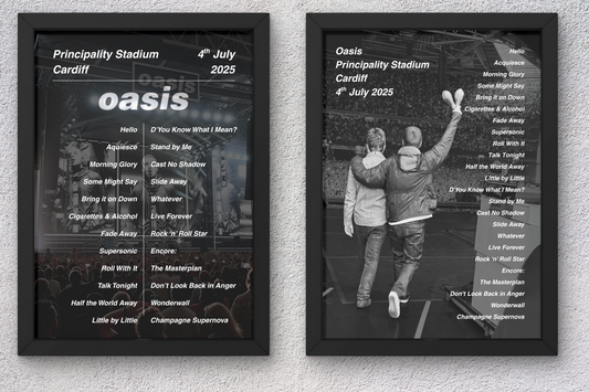 OASIS LIVE 2025 SETLIST POSTER | CARDIFF| A1 - A5 Frame Option
