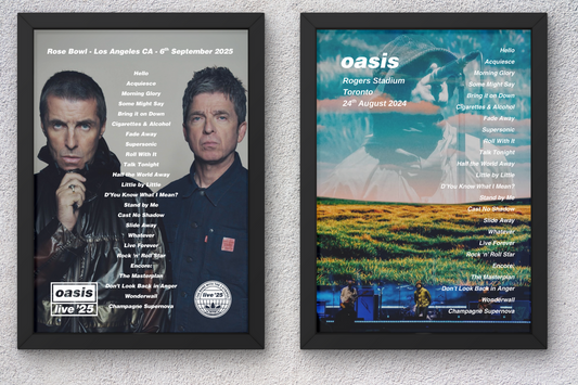 OASIS CANADA USA LIVE 2025 SETLIST POSTER | ALL DATES | A1 - A5 w/Frame Option