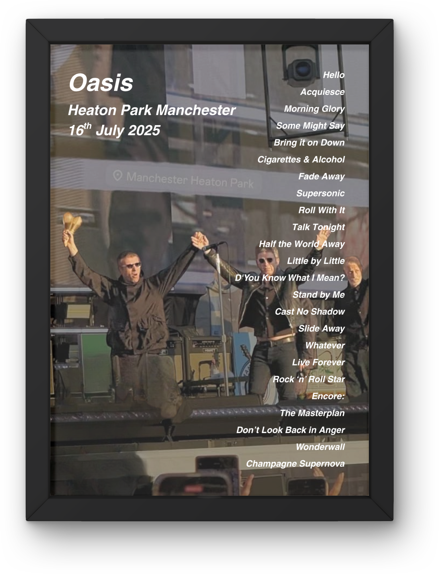 Oasis Manchester Setlist Print - All Dates