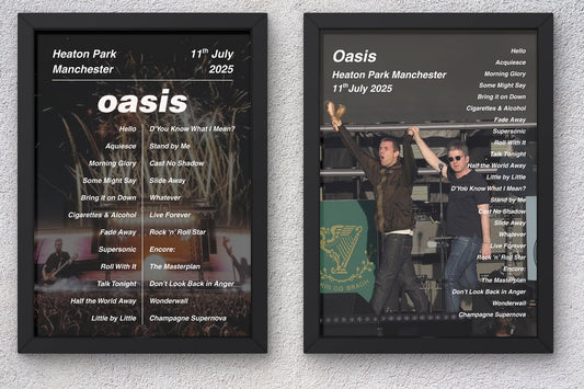 OASIS LIVE 2025 SETLIST POSTER | 11th 12th JULY MANCHESTER HEATON PARK | A1 - A5 Frame Option