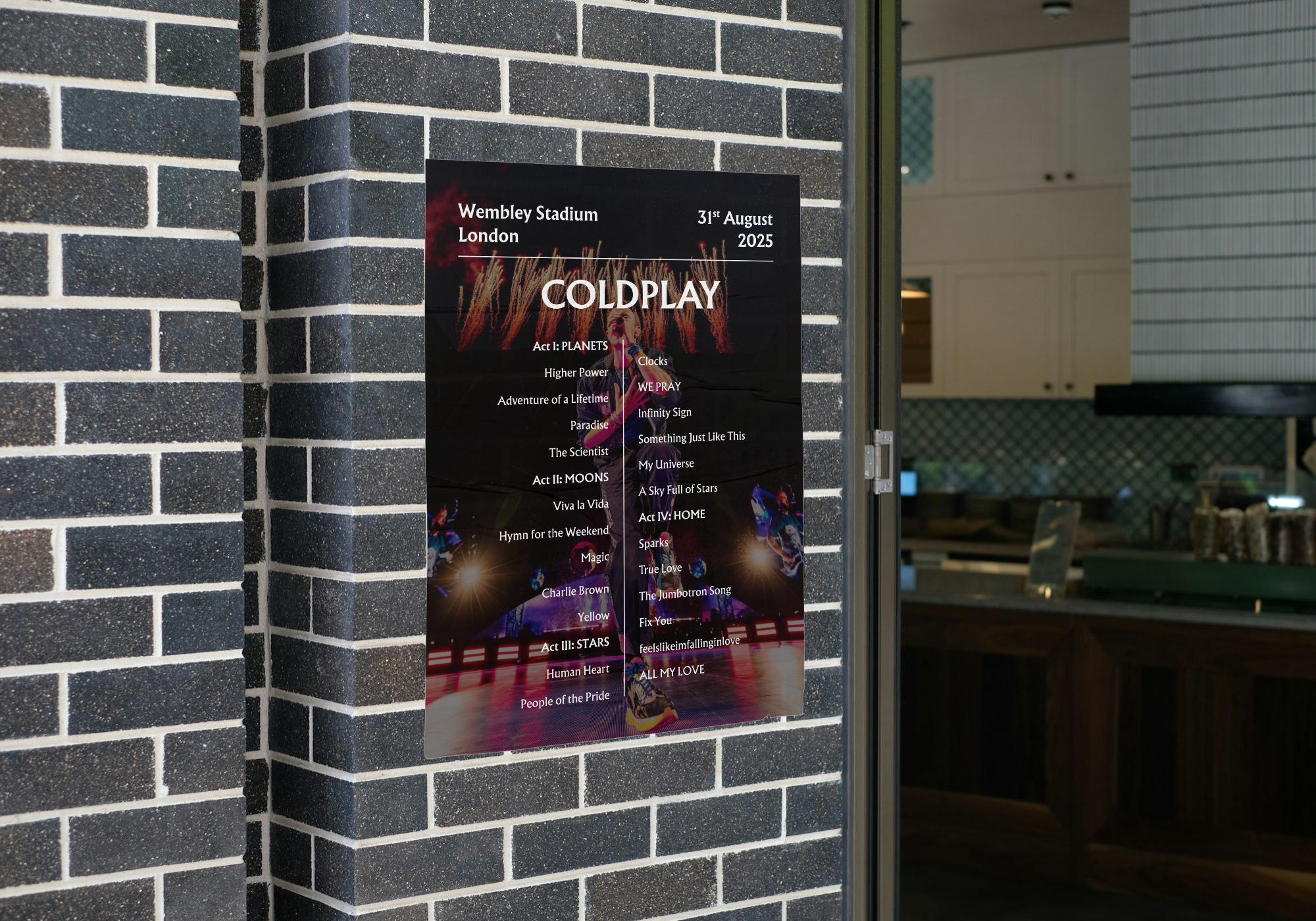 Coldplay 2025 WEMBLEY 31st Aug NIGHT SIX - Setlist Poster - A1 to A5 frame Option