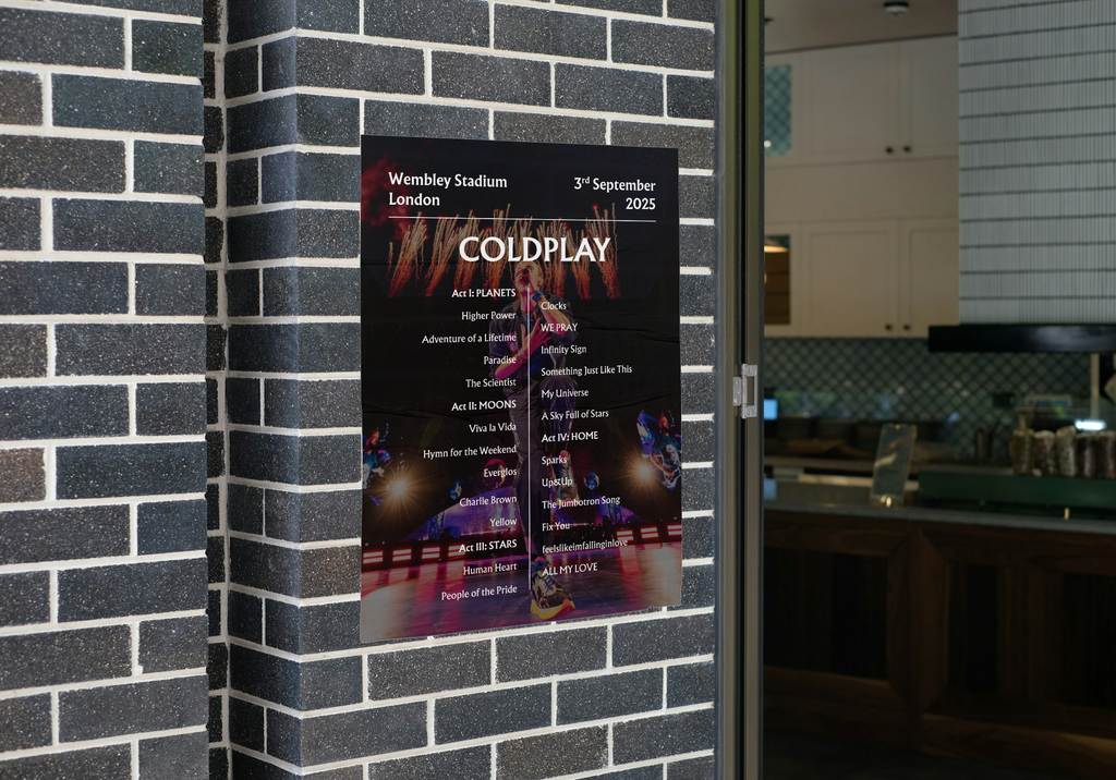 Coldplay 2025 WEMBLEY 3rd Sep NIGHT SEVEN Setlist Poster - A1 to A5 frame Option