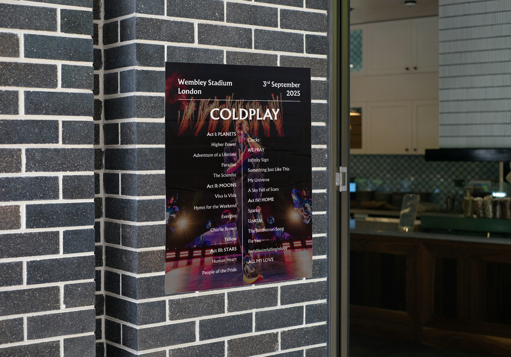Coldplay 2025 WEMBLEY 3rd Sep NIGHT SEVEN Setlist Poster - A1 to A5 frame Option