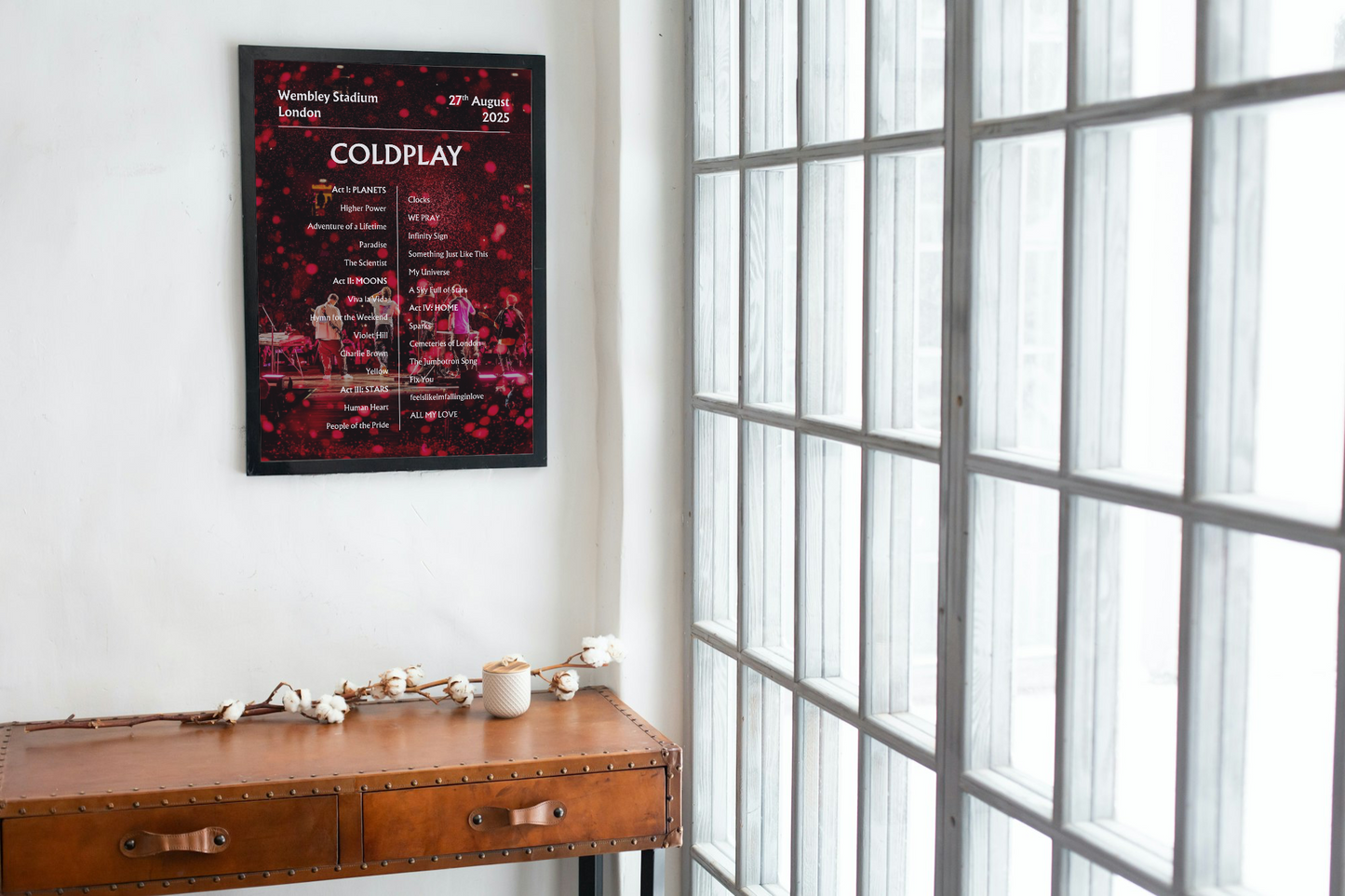 Coldplay 2025 WEMBLEY Setlist Poster - NIGHT 5+6 A1 to A5 frame Option