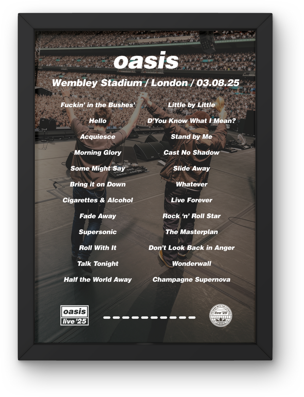 Oasis Wembley DIGITAL Setlist Print - All Dates