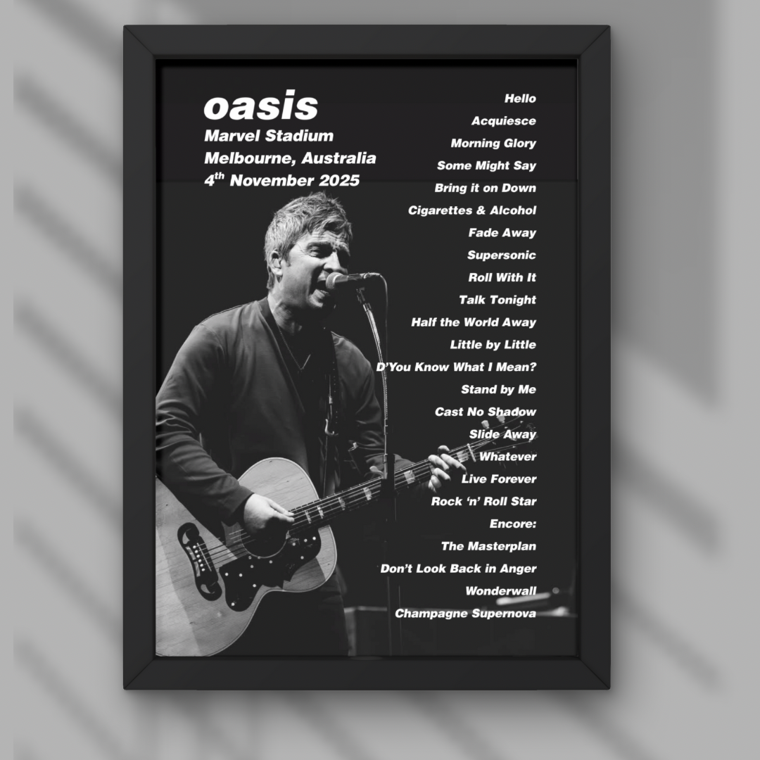 Oasis Melbourne DIGITAL Setlist Print Night Two 4th Nov