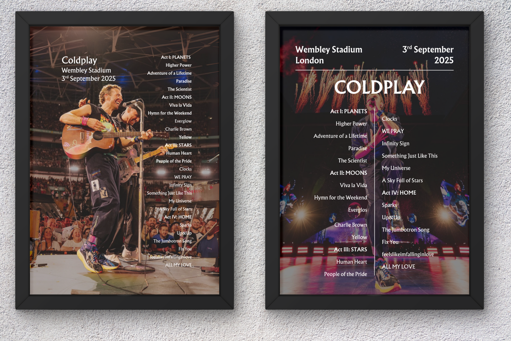 Coldplay 2025 WEMBLEY 3rd Sep NIGHT SEVEN Setlist Poster - A1 to A5 frame Option