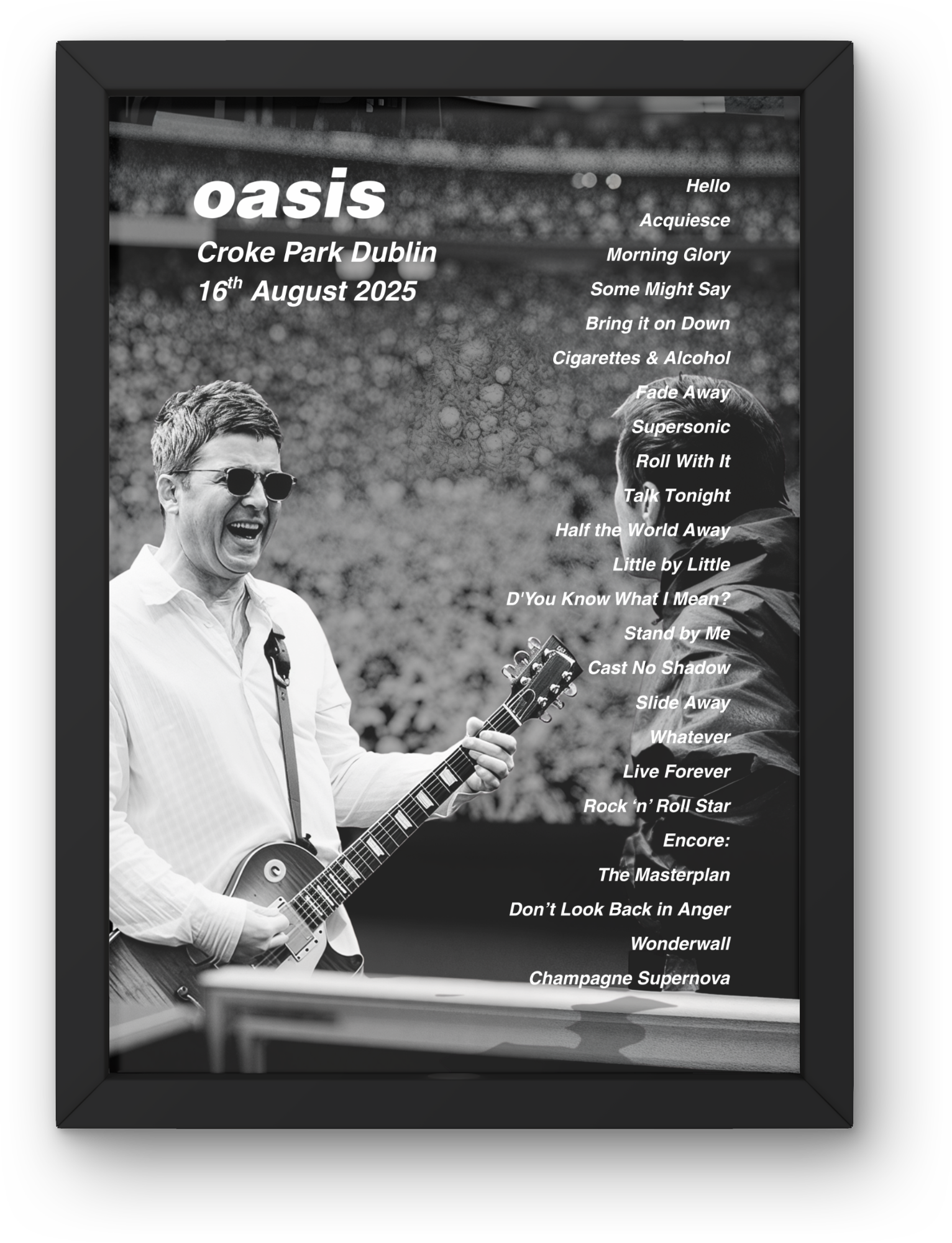 Oasis Dublin Setlist Print - Both Dates