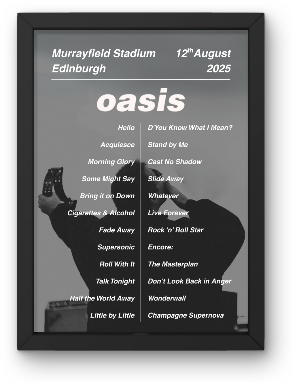 Oasis Edinburgh DIGITAL Setlist Print - All Dates