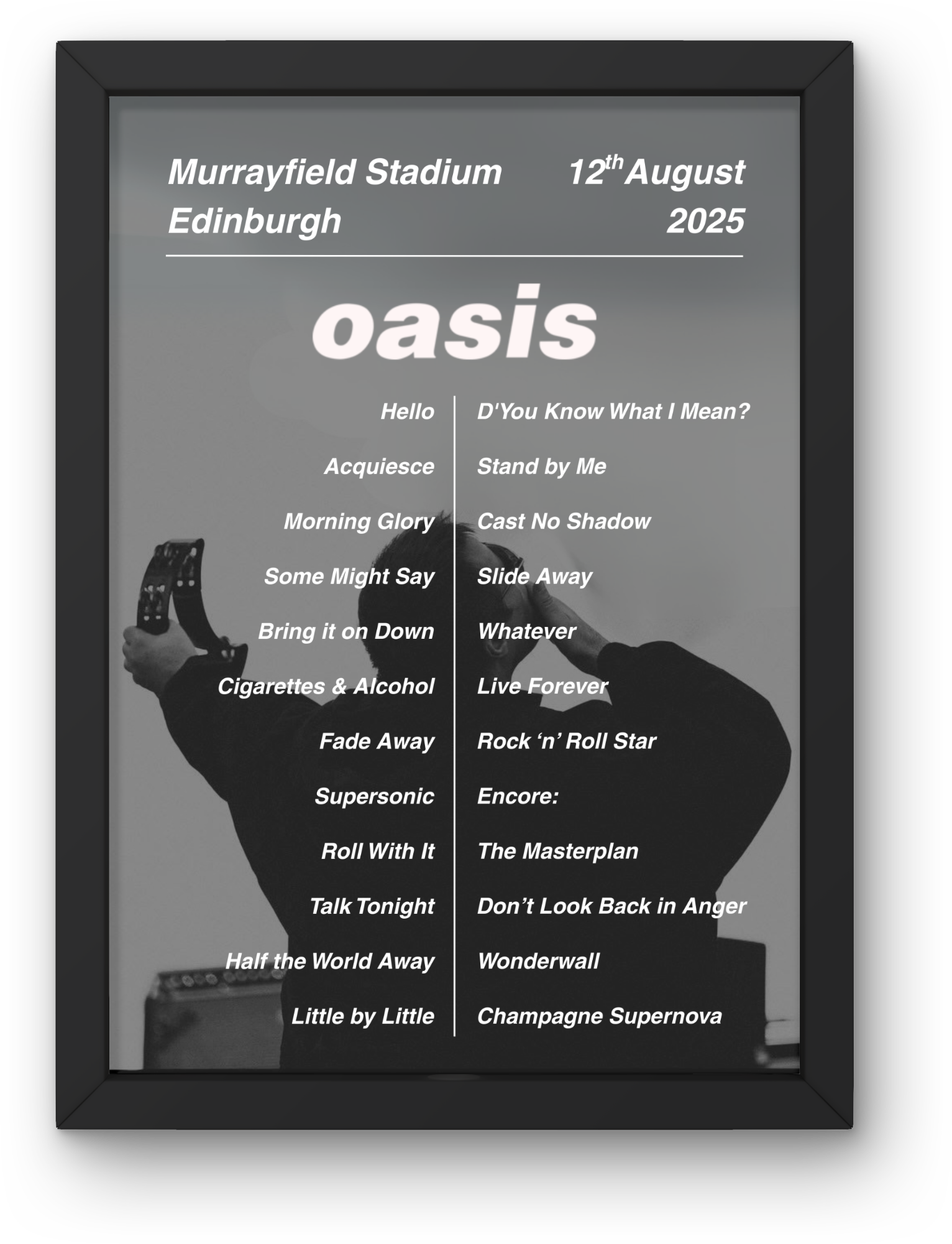 Oasis Edinburgh DIGITAL Setlist Print - All Dates