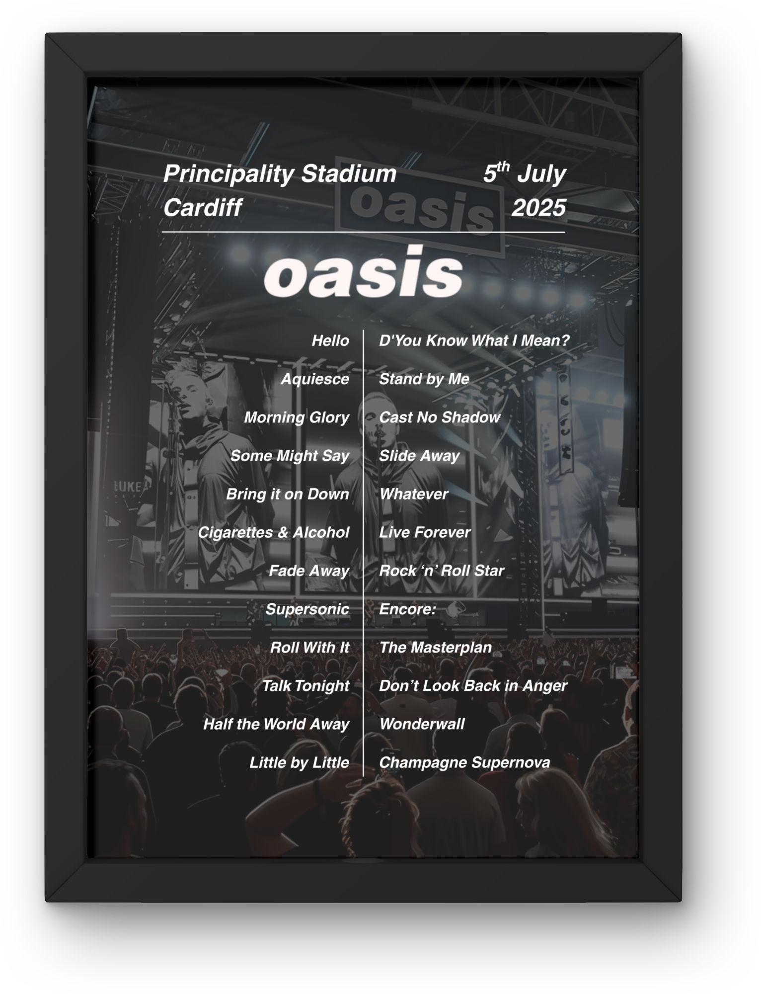 Oasis Cardiff Setlist Print - Both Dates